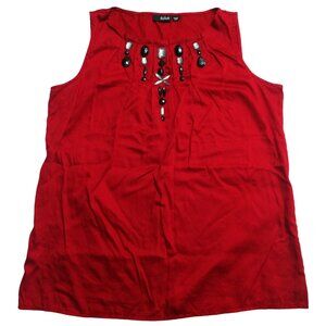 A.n.a Women's Beaded Red Sleeveless Silky Blouse Shirt M Medium